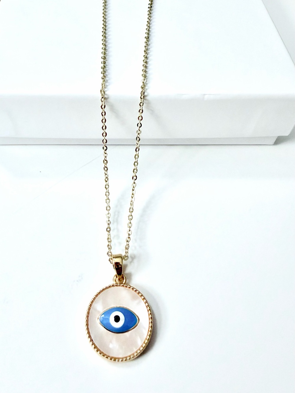 NEW-Gold Evil Eye Pendant on a 14k gold plated Necklace 16” + 2” extender